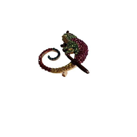 Happy Little Colorful Chameleon Pin/Brooch Sitting on a Branch. Multi. Size 2x2" - Picture 3 of 5